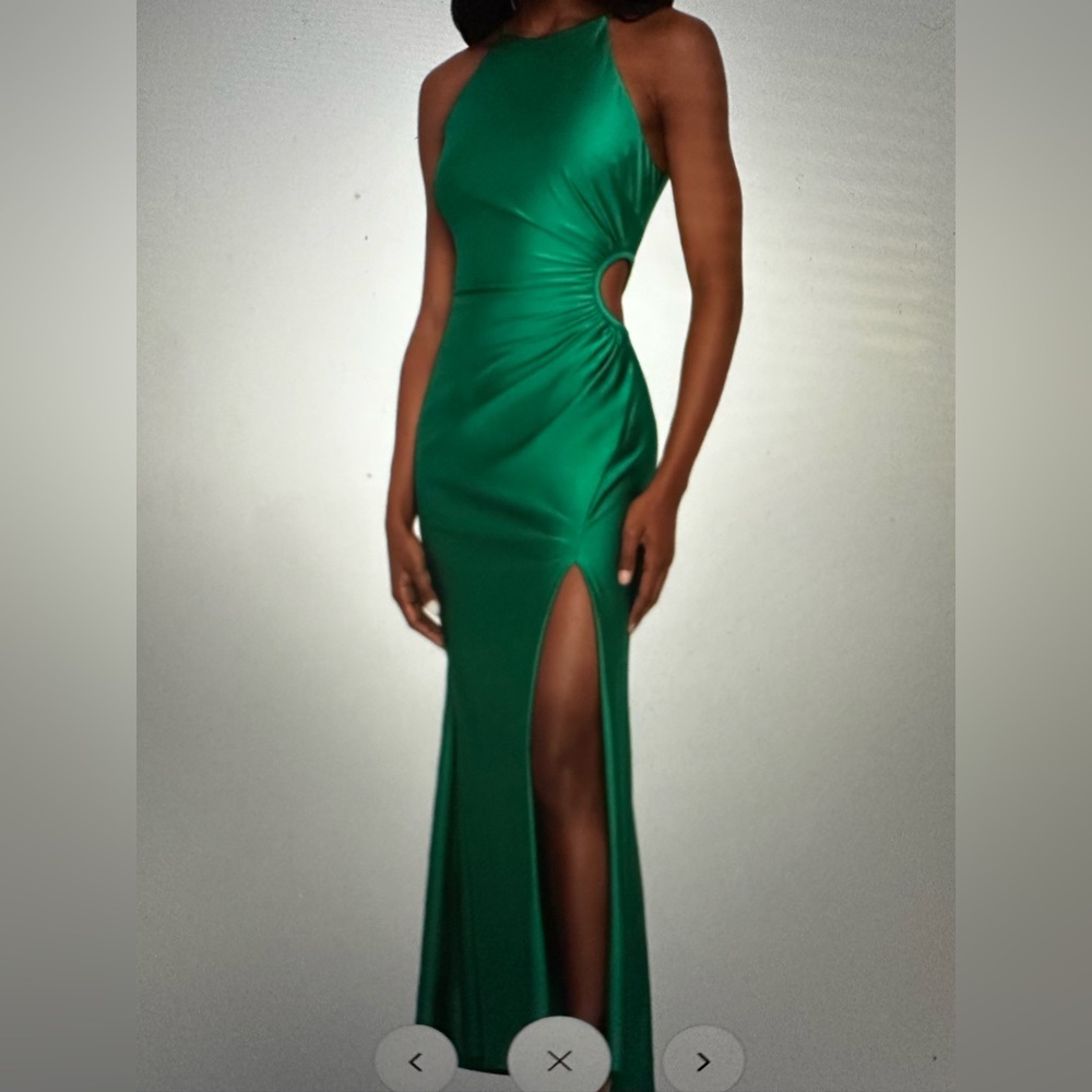 XSCAPE Long Ruched Cut Out Dress, Emerald Green - Size 4